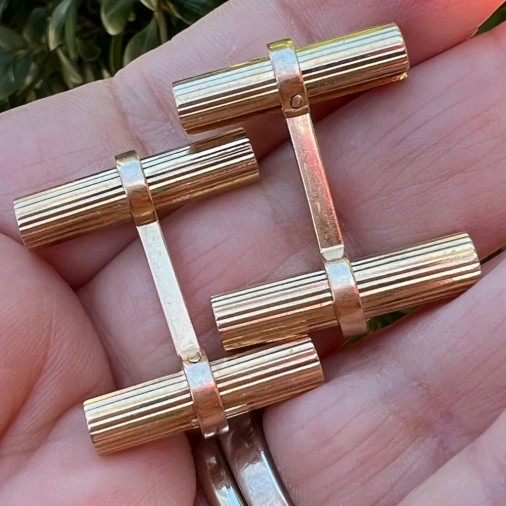 VINTAGE 14K YELLOW GOLD CUFFLINKS DESIGNER CUSTOM MADE HEAVY UNIQUE ONE OF AKIND